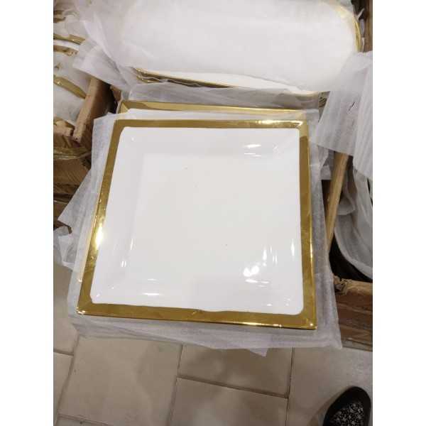 Assiette carrée à bord doré 6pcs