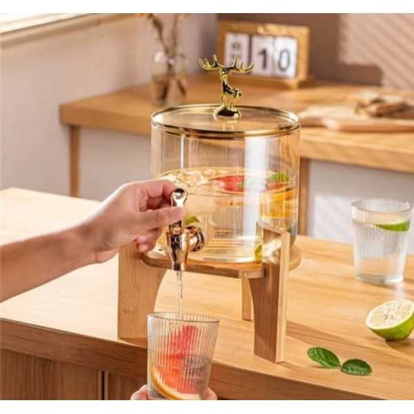 Fontaine en verre avec robinet - de 3,6 L support en bois pour servir