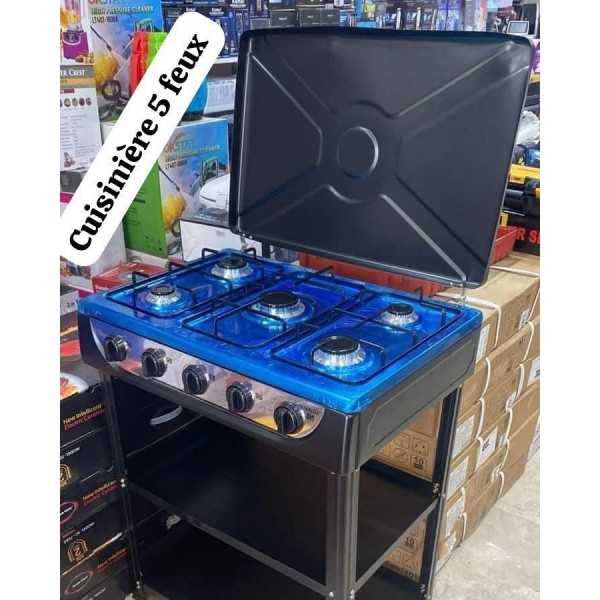 Cuisinière à gaz en acier inoxydable à 5 brûleur avec table à étagères