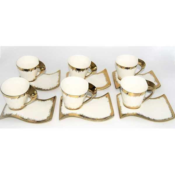 Ensemble de 12 tasses  avec soucoupes en céramique dorée au design