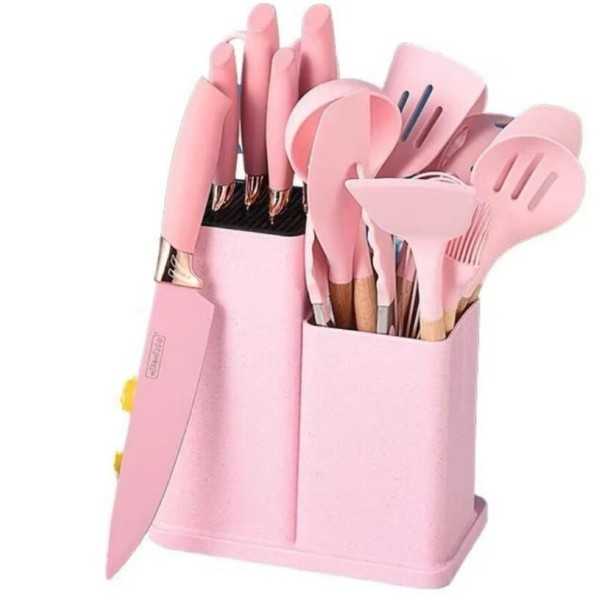 19 pièces d'ustensiles de cuisine avec support de bloc et planche à découper