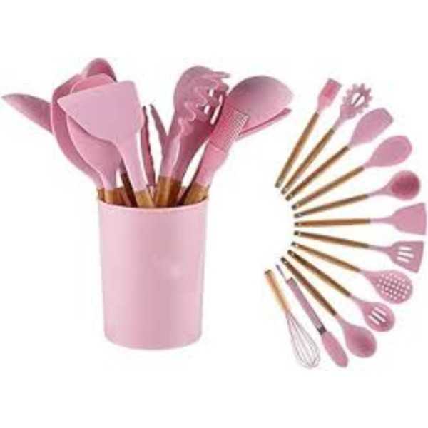 11 pièces Spatules en silicone avec poignées en bois