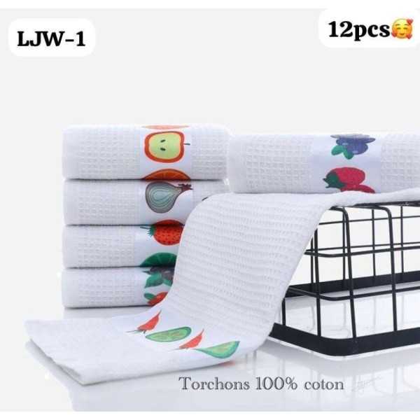 Lot de 12 torchons en Coton Blanc
