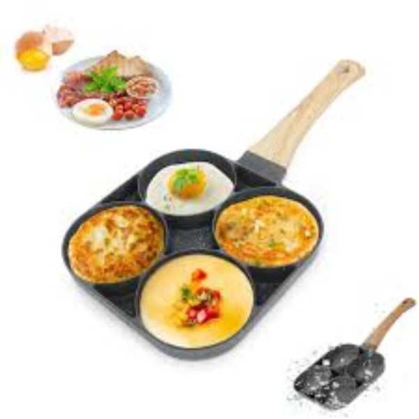 Poêle à frire antiadhésive à 4 trous pour œufs, crêpes, gaufres, omelettes
