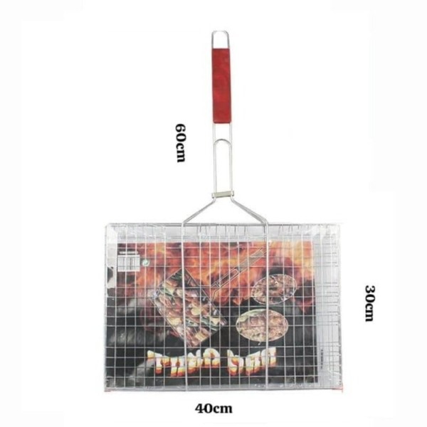 Grillage À Viande & Poisson De Barbecue En Inox Avec Avec Manche En Bois