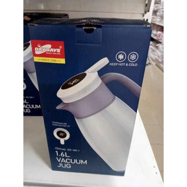 Thermos Intelligent 1,6L avec Doublure en Verre et Affichage de Température – Parfait pour Café, Thé et Boissons Chaudes
