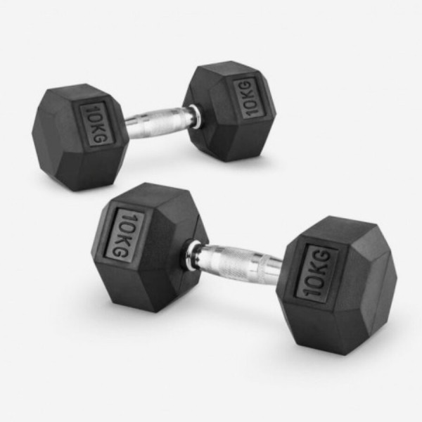 Halters Hexagonales 10 kg avec Poignée Chromée - Idéales pour vos Entraînements