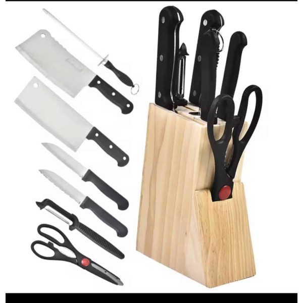 Ensemble de couteaux de cuisine avec bloc en bois clair – Complet et fonctionnel