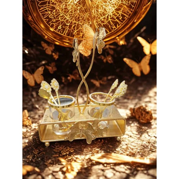 Accessoire de Table Chic : Pots en Verre et Papillons Dorés