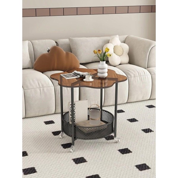 Table basse moderne avec panier en métal noir et petite table ronde en verre – Design élégant