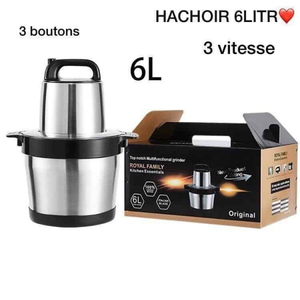 Hachoir à Viande 6L Inox – Robuste, Grande Capacité, 3 Vitesses
