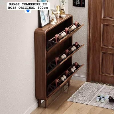 Meuble à Chaussures en Bois Brun Foncé  – Design Moderne & Rangement Incliné