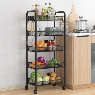 Chariot de Cuisine Noir à Roulettes – Rangement Métal à Plusieurs Étagères et Paniers – Design Moderne et Fonctionnel