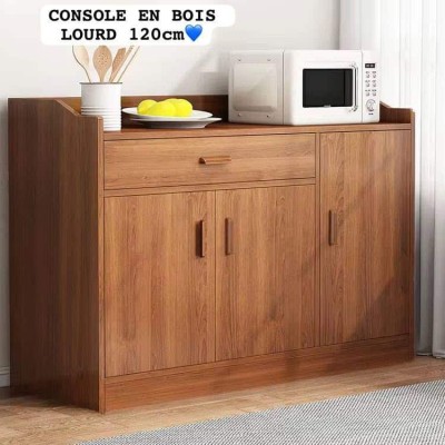 Console en Bois Brun Clair – Tiroirs, Portes et Étagères – Design Moderne et Fonctionnel