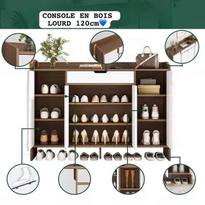 Armoire à Chaussures Moderne Bois Noir et Blanc – Tiroirs et Compartiments