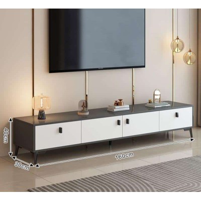 Meuble TV moderne gris foncé et blanc – 4 tiroirs, design élégant et fonctionnel Meuble TV moderne gris foncé et blanc – 4 tiroirs, design élégant et fonctionnel
