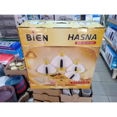 Set de 4 plats de service en forme de dôme – Acier inoxydable, finition blanche, argentée et dorée – + accessoires offerts