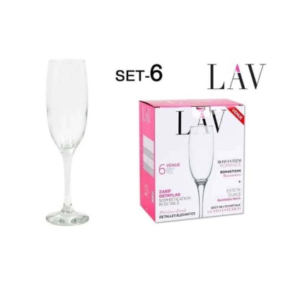 6 Flûtes à Champagne en Verre LAV –  Élégants – Design Chic , Prise en Main Confortable