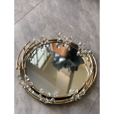 Ensemble de 2 plateaux de service Rond Doré  avec Cristaux – Finition Miroir – Élégant et Luxueux