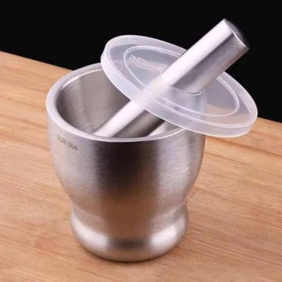 Mortier et Pilon Manuel en Acier Inoxydable avec Couvercle