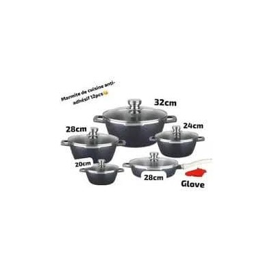 Batterie de Cuisine Antiadhésive 5 Marmites avec Couvercles en Verre – Inox – + Gant de Cuisine Offert