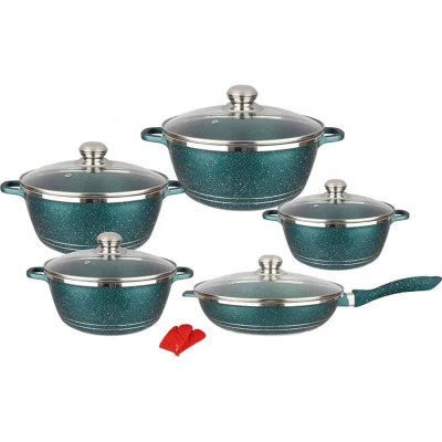 Batterie de Cuisine Antiadhésive 5 Marmites avec Couvercles en Verre – Inox – + Gant de Cuisine Offert