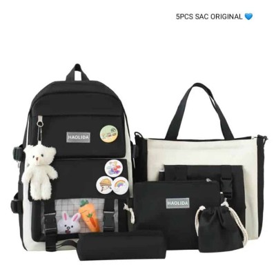 Sac à dos d’école 5 en 1 – Ensemble cartable avec trousse, sac à main et tote bag