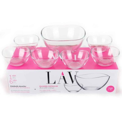 Lot de 7 bols en verre – 6 bols + 1 grand saladier pour cuisine