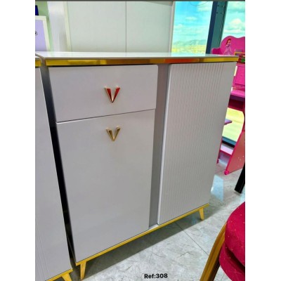 Buffet/Commode Design Blanc et Doré – Style Contemporain