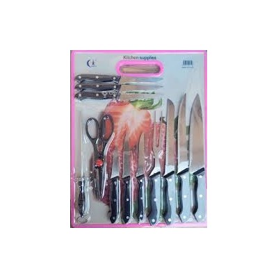 Couteaux de Cuisine avec Ciseaux et Planche à Découper 12 pièces