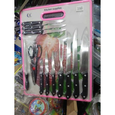 Couteaux de Cuisine avec Ciseaux et Planche à Découper 12 pièces