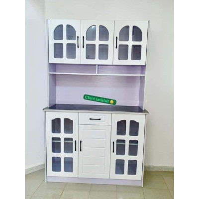 Grande Armoire de Cuisine Blanche avec Portes Vitrées – 2 Niveaux