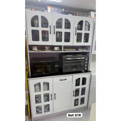 Grande Armoire de Cuisine Blanche avec Portes Vitrées – 2 Niveaux