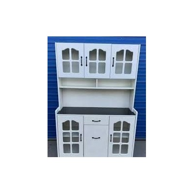 Grande Armoire de Cuisine Blanche avec Portes Vitrées – 2 Niveaux