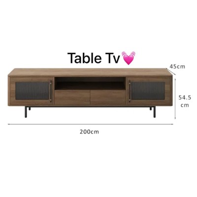 Meuble TV ou Buffet en bois clair avec vitrines et tiroirs – Style moderne