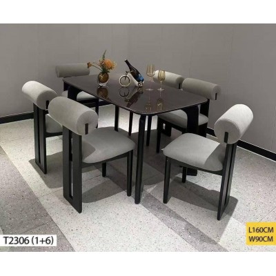 Table à Manger Élégante avec 6 Chaises Grises au Design Unique – 1m60 x 90cm