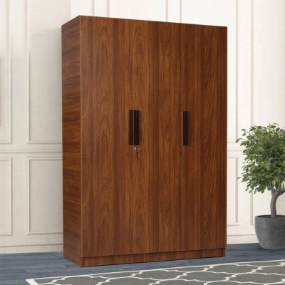 Armoire 3 portes moderne avec miroir – Finition bois brun chaud