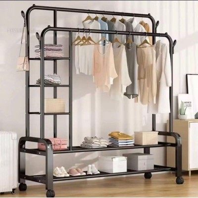 Portant à Vêtements en Métal avec Etagères et Roulettes - Pratique et Mobile