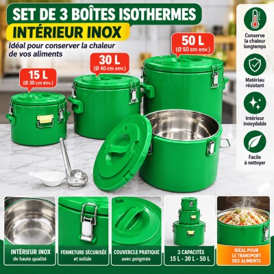 3pcs Glacière pour aliments , double isolation en  INOX
