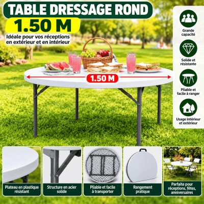 Table de Dressage Ronde Pliante 1,50 m – Table de Réception