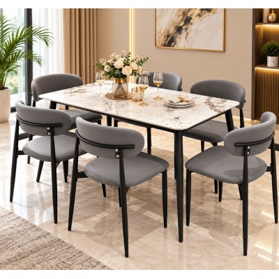 Table à Manger avec 6 Chaises – Plateau Effet Marbre