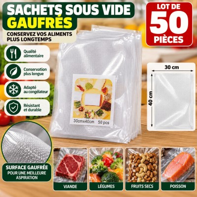Sachets sous vide gaufrés 30 × 40 cm – Lot de 50 pièces