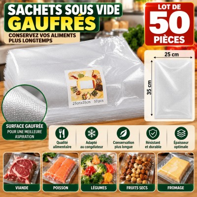 Sachets Sous Vide Gaufrés 25 × 35 cm – Lot de 50 Pièces
