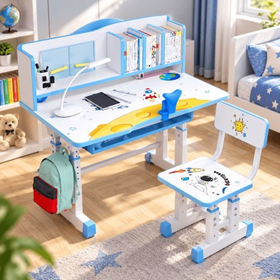 Bureau d’Étude pour Enfant avec Chaise, Étagère de Rangement et Motifs Espace