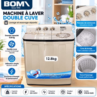 Machine à Laver BOMN BM-117 – 12,8 kg, Double Cuve Semi-Automatique
