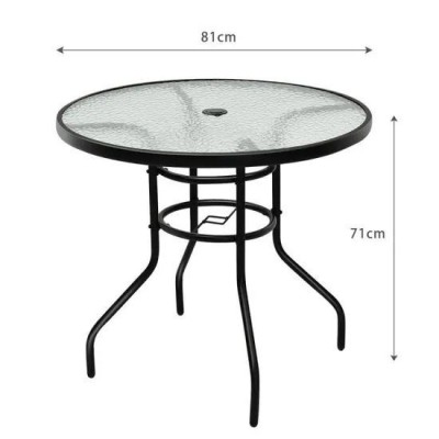 Table de bistrot de patio, table en verre trempé avec trou de parasol de 4,2 cm