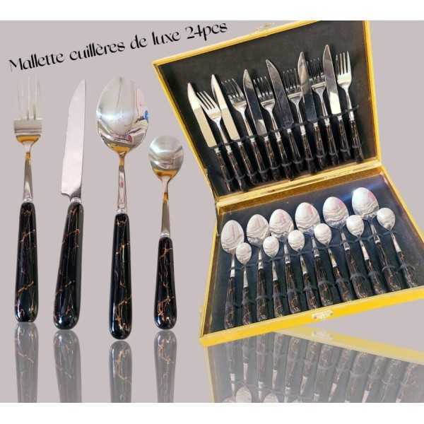 Ensemble  24 pièces + coffret de couverts en acier inoxydable design en marbre