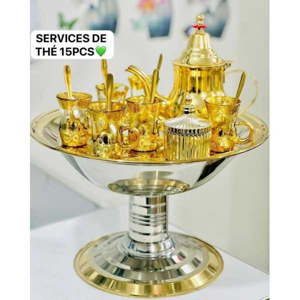 Ensemble Théière + Tasse en Verre - plateau - sucrier doré